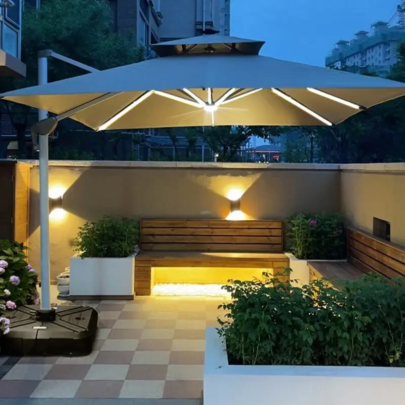 Садова парасолька консольна регульована WCG з LED-підсвічуванням та сонячною панеллю та чохлом для саду 3x3 м Бежевий (W-70681) - фото 4