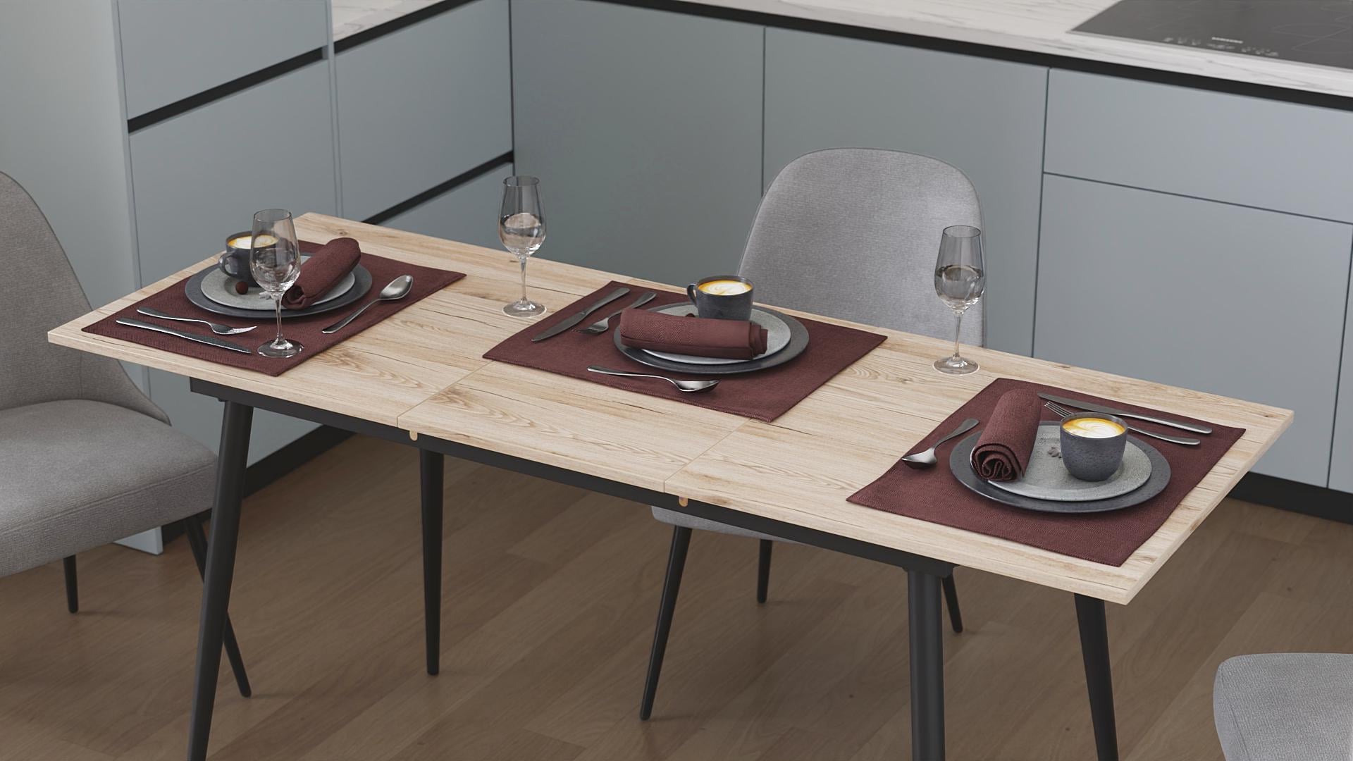 Обеденный стол раскладной Ferrum-decor Данди на конусных ногах металл/ДСП 16 мм 75x120/160x60 см Черный/Дуб Сан-Марино (FRD-106774)