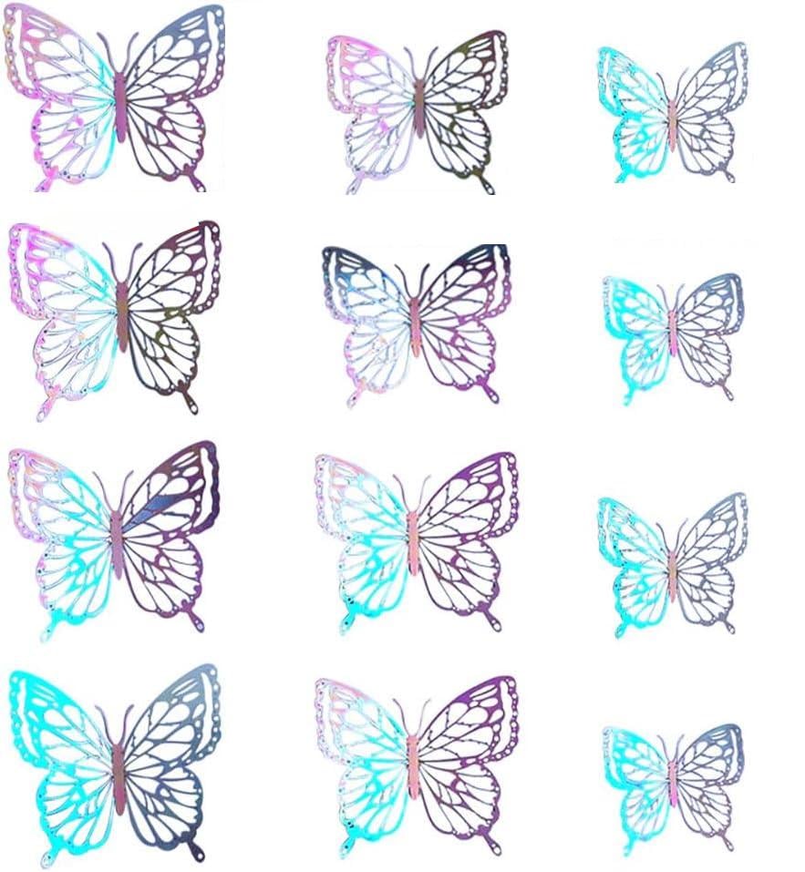Украшения голографические 3D Бабочки для интерьера/фотозон/тортов 12 шт. 12 шт.