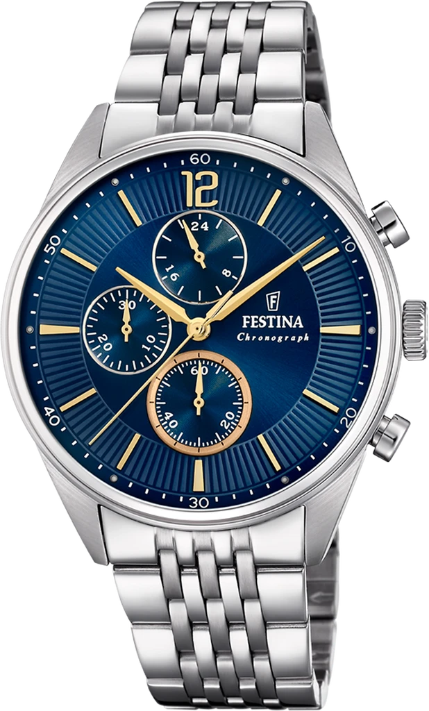 Наручные часы мужские Festina F20285/3 Timeless Chronograph со стальным корпусом WR 50 м и синим циферблатом Наручные часы мужские Festina F20285/3 Timeless Chronograph со стальным корпусом WR 50 м и синим циферблатом