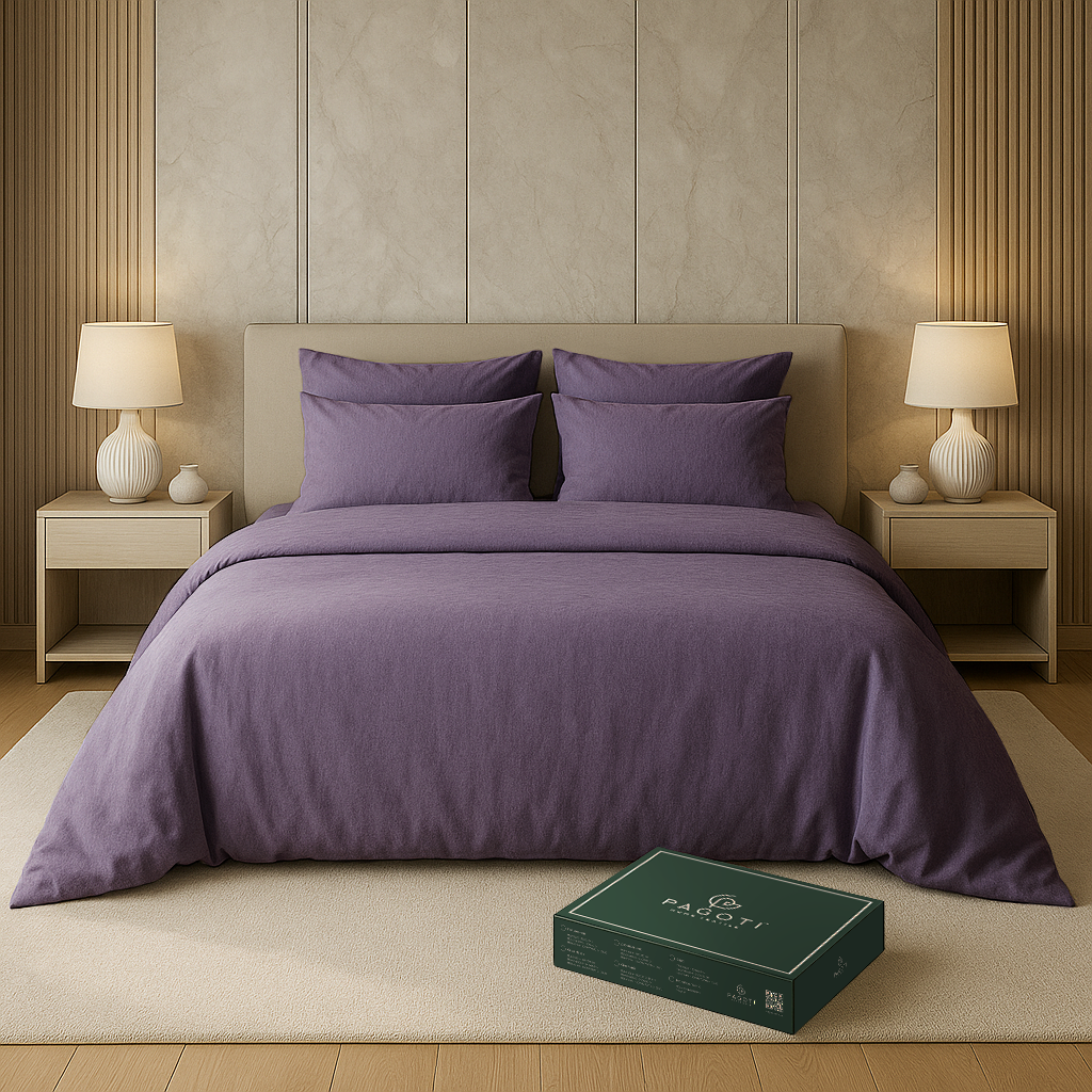 Комплект постільної білизни PAGOTI Natura варена бавовна king size / 4х50х70 см Чорниця з молоком - фото 1 Комплект постільної білизни PAGOTI Natura варена бавовна king size / 4х50х70 см Чорниця з молоком - фото 1