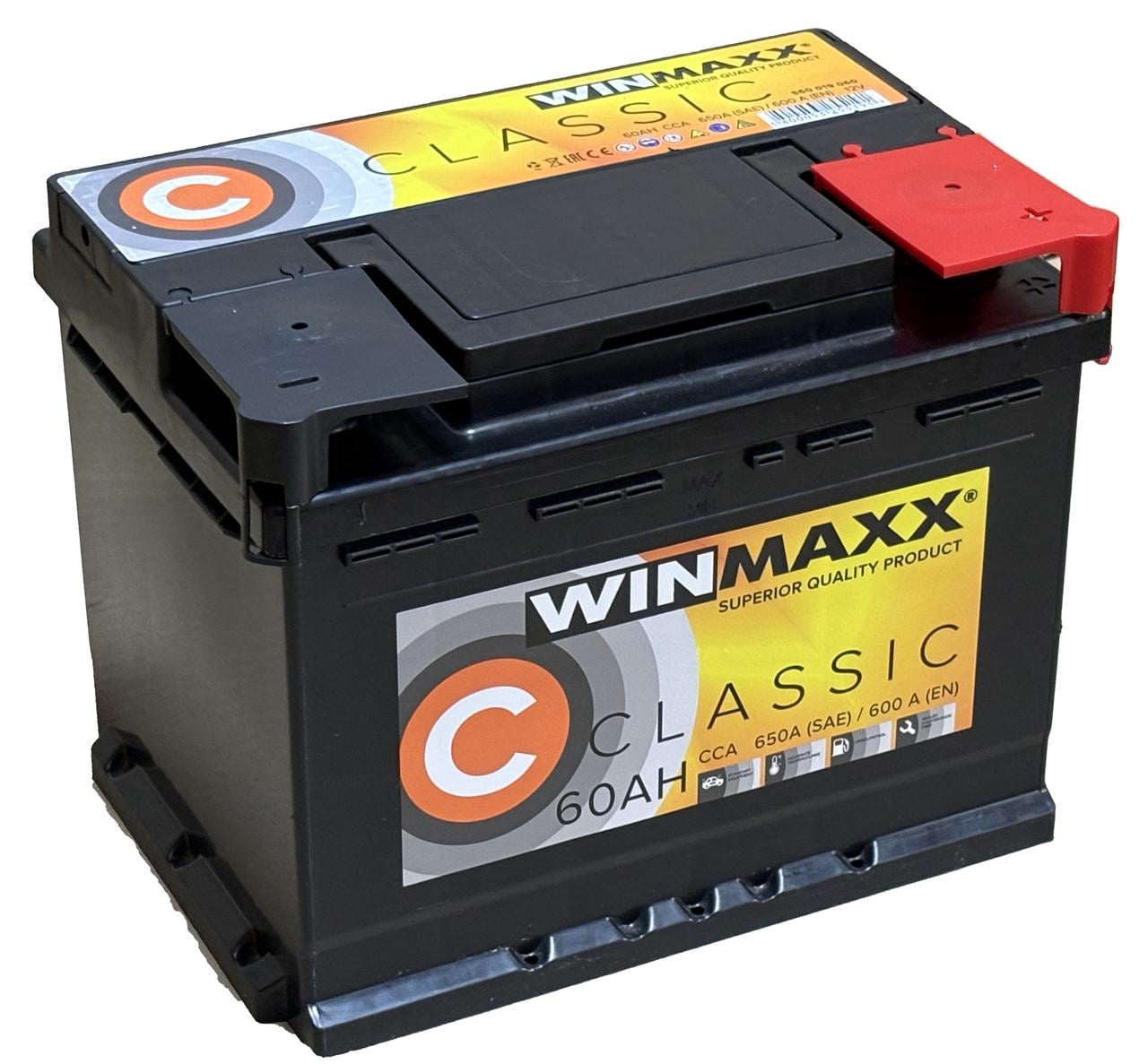 Аккумулятор автомобильный 6CT-60 WinMaxx EN600 60Ah-12V + справа 242х175х190 мм