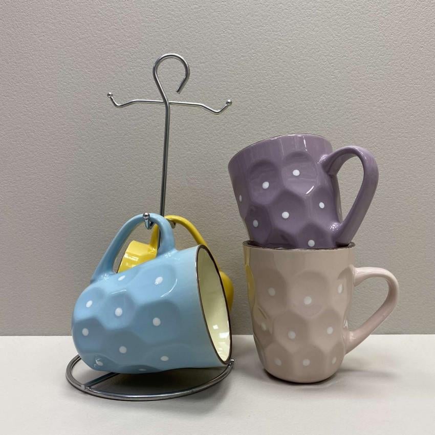 Набір чашок кераміних S&T 021-04-07 Адель-Грані на металевій стійці 350 мл 4 шт. (2173362636)