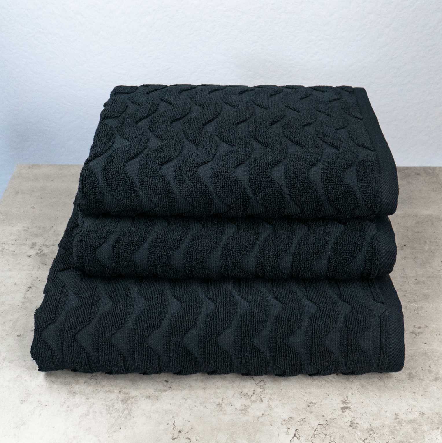 Комплект полотенец GM Textile Волна жаккардовые 3 шт. Черный (500-k-wave-black)
