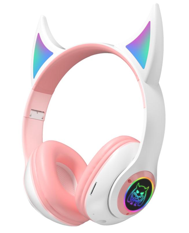 Наушники беспроводные STN-25 с ушками и подсветкой Розовый (2104618665)