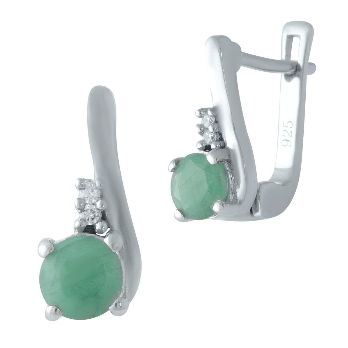 Серьги серебряные LoveR с натуральным изумрудом
