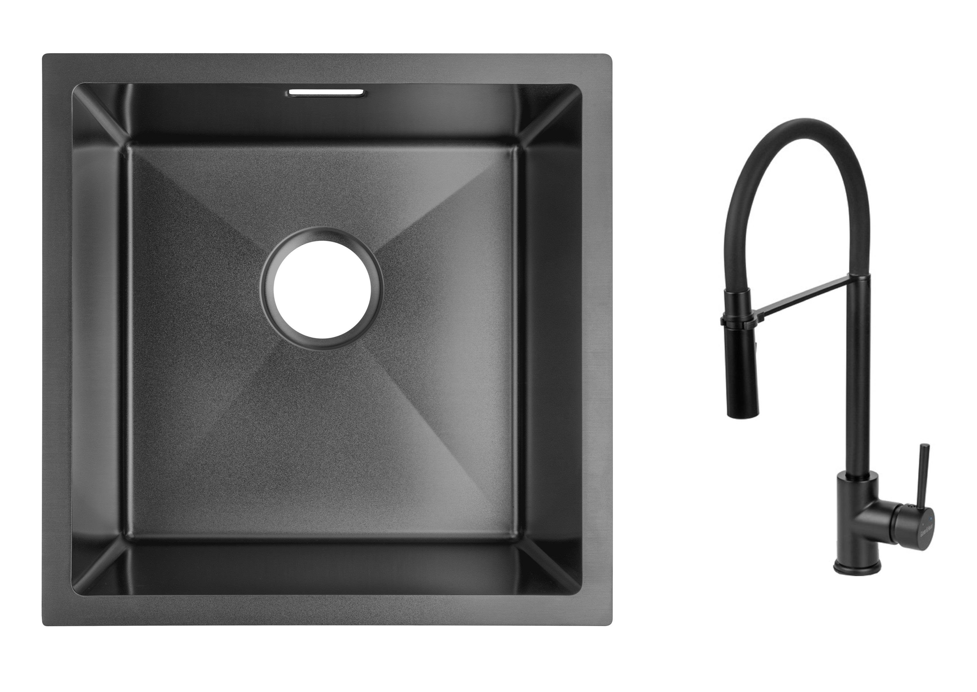 Комплект из кухонной мойки Gunter&Hauer Olef 4522 Black и кухонного смесителя Gunter&Hauer ROBUST Black