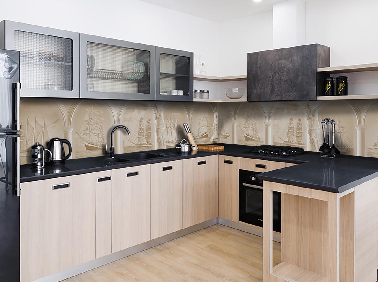 Кухонный фартук Винтажные корабли из самоклеющейся виниловой пленки 60х300 см Бежевый Кухонный фартук Винтажные корабли из самоклеющейся виниловой пленки 60х300 см Бежевый