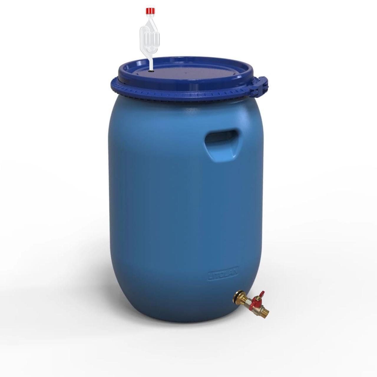Бочка для брожения Litolan с винным клапаном S-образный и латунным сливным краном 1/2" 65 л (29635)