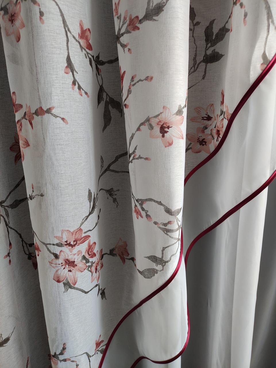 Фіранки кухонні 4х1,8 м Білий з бордовим - фото 3 Фіранки кухонні 4х1,8 м Білий з бордовим - фото 3
