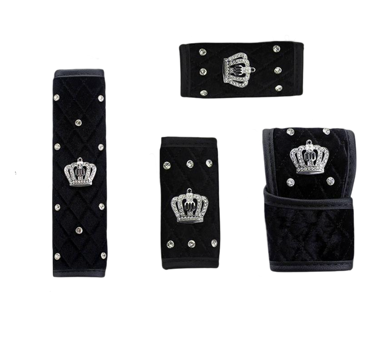 Набор чехлов с декором корона 6в1 на руль/ручник/ручку переключения передач/ремни безопасности и подлокотник (00347)