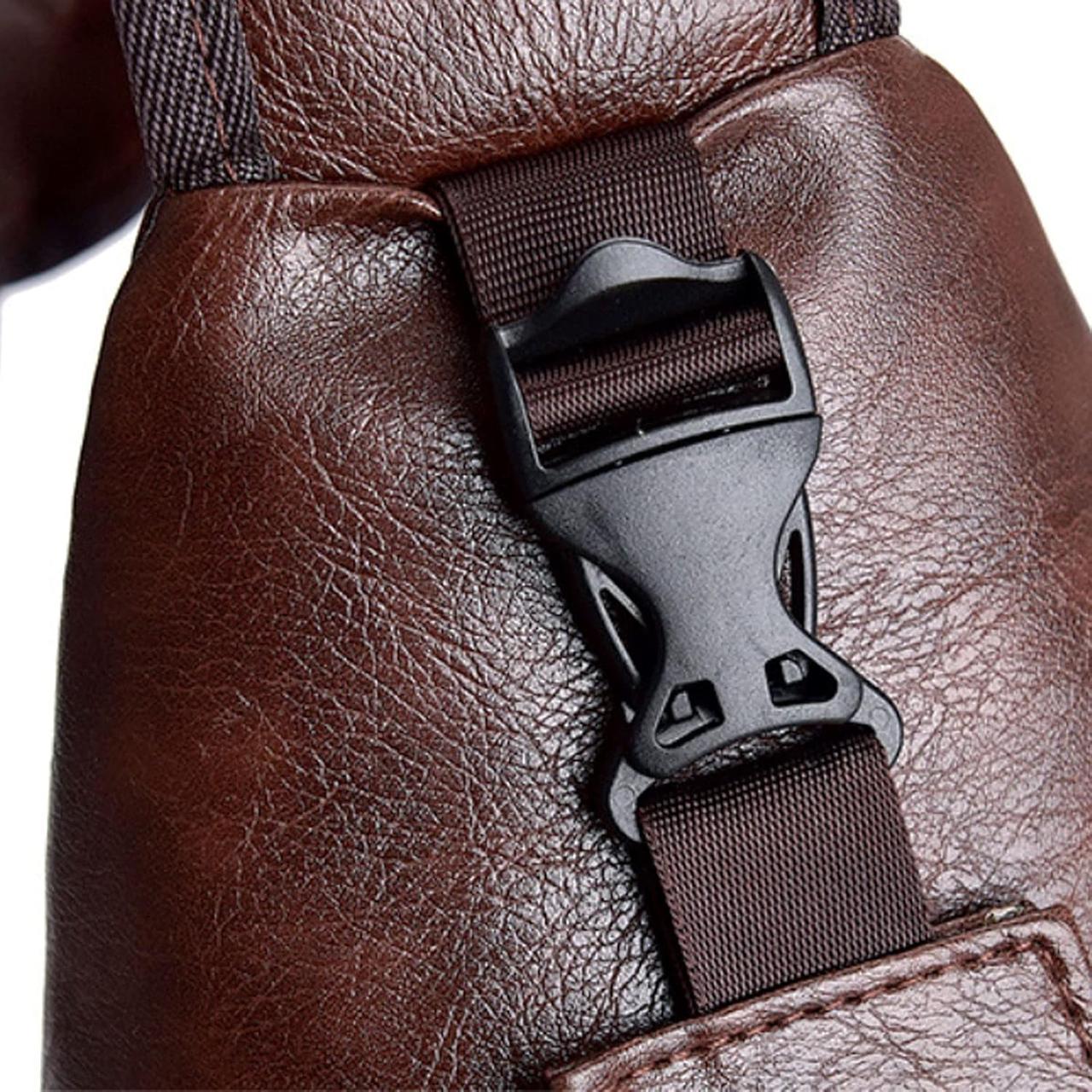 Сумка-слінг чоловіча через плече із зовнішнім карманами Темно-коричневий (LR 3416 BND) - фото 8 Сумка-слінг чоловіча через плече із зовнішнім карманами Темно-коричневий (LR 3416 BND) - фото 8