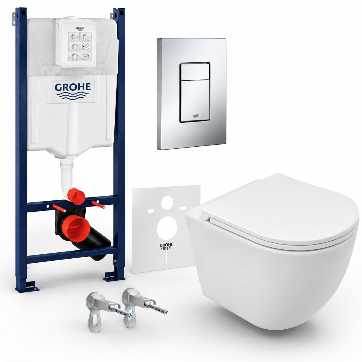 Комплект установки Grohe с подвесным унитазом Focus Tornado клавишей смыва и креплением Белый/Хром (6200FTG)