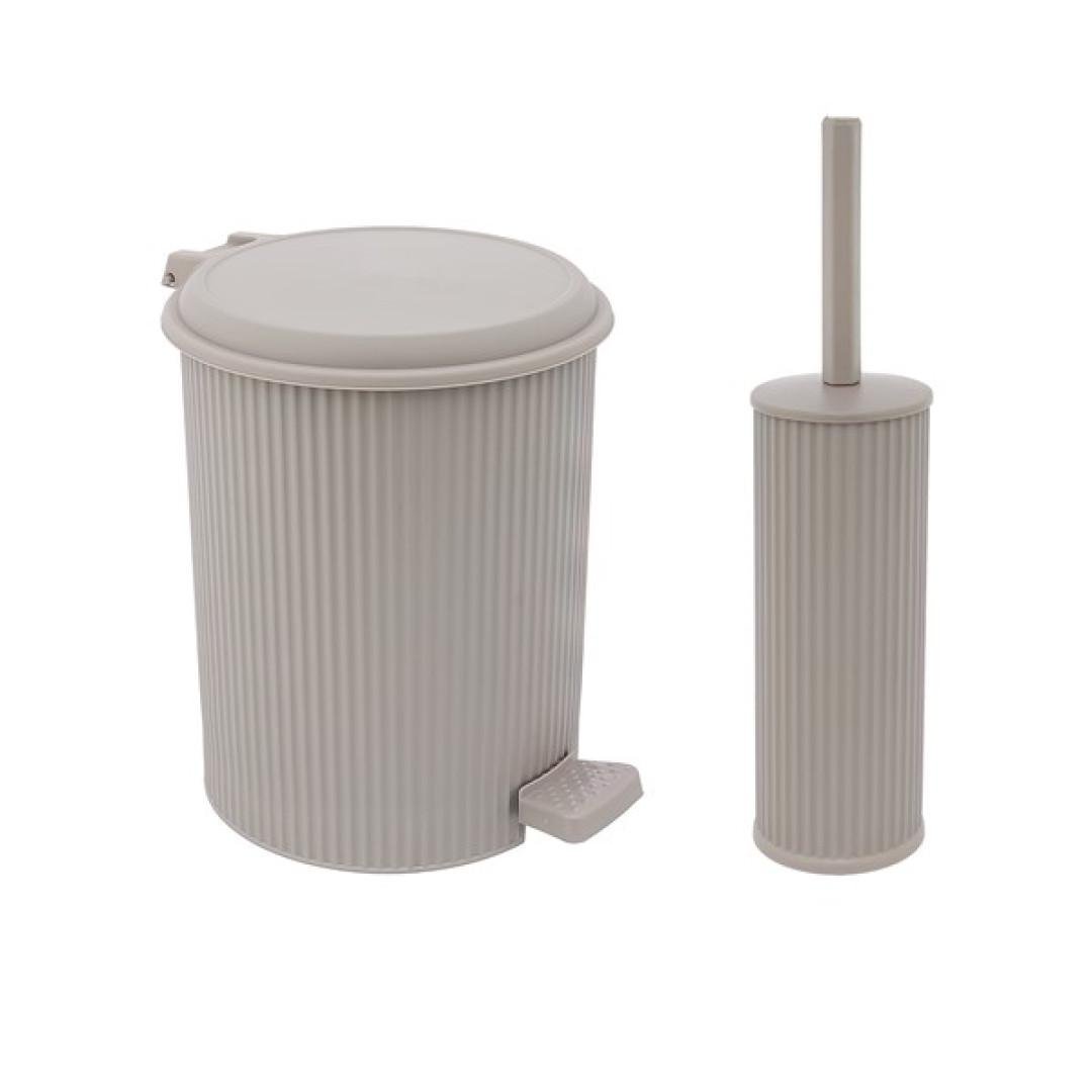 Набор для туалета Elif Nostalgia мусорное ведро и ерш для унитаза Светло-серый