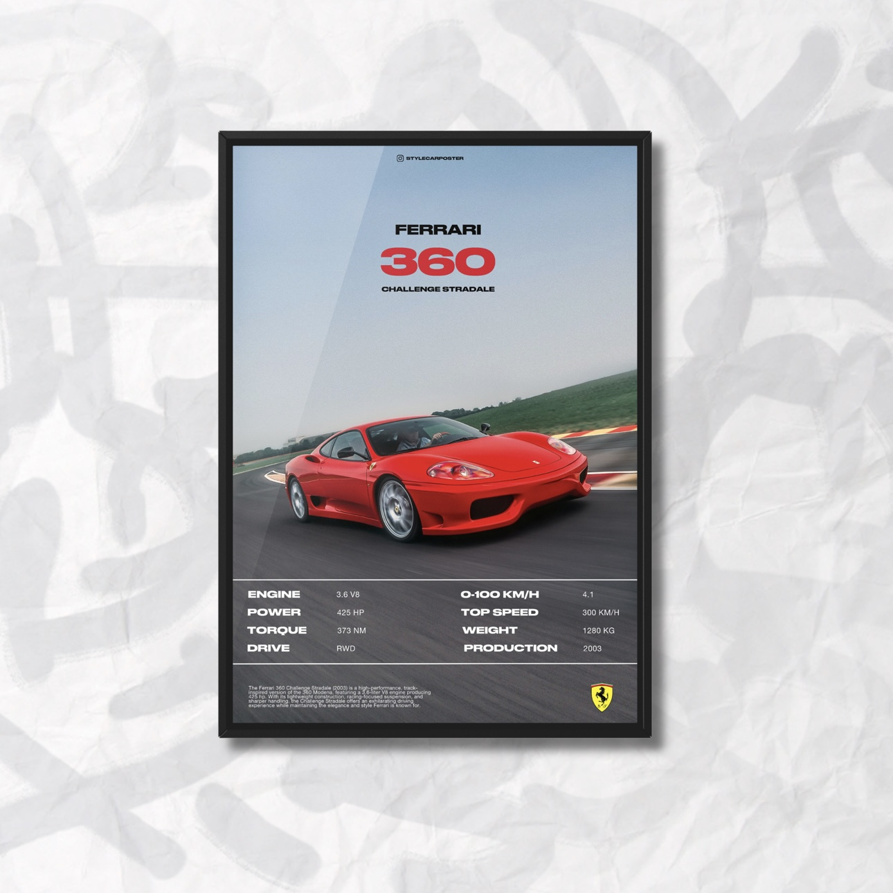 Картина с авто Ferrari 360 дизайн Automotive Elegance А3 297х420 мм (FR0021)