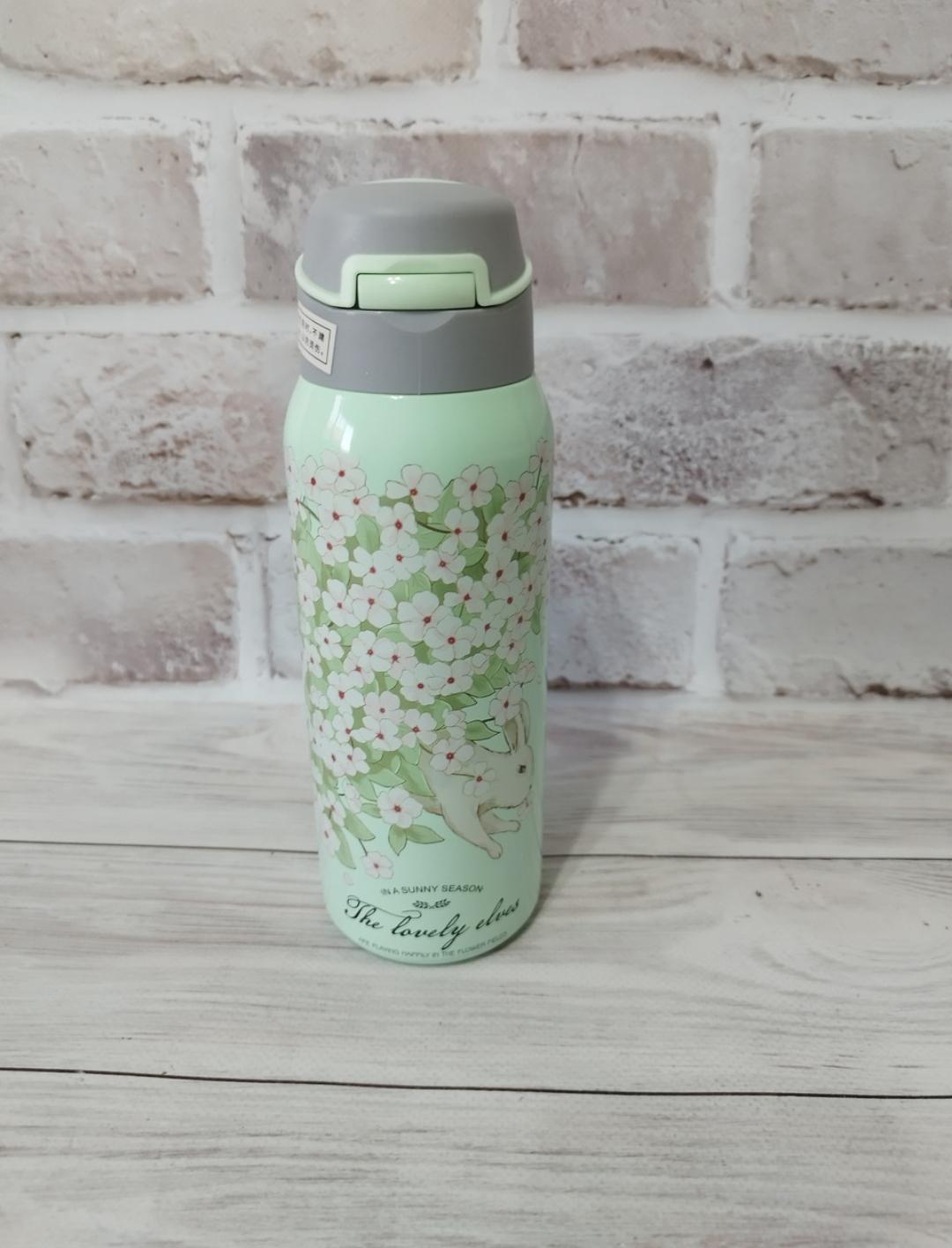 Термос дитячий Stenson Білі квіти з трубочкою нержавіюча сталь 350 мл (17997380)