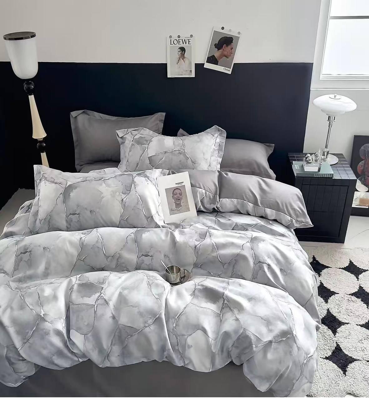 Комплект постельного белья Діма с компаньоном полуторный хлопок Серый мрамор (2916928646)