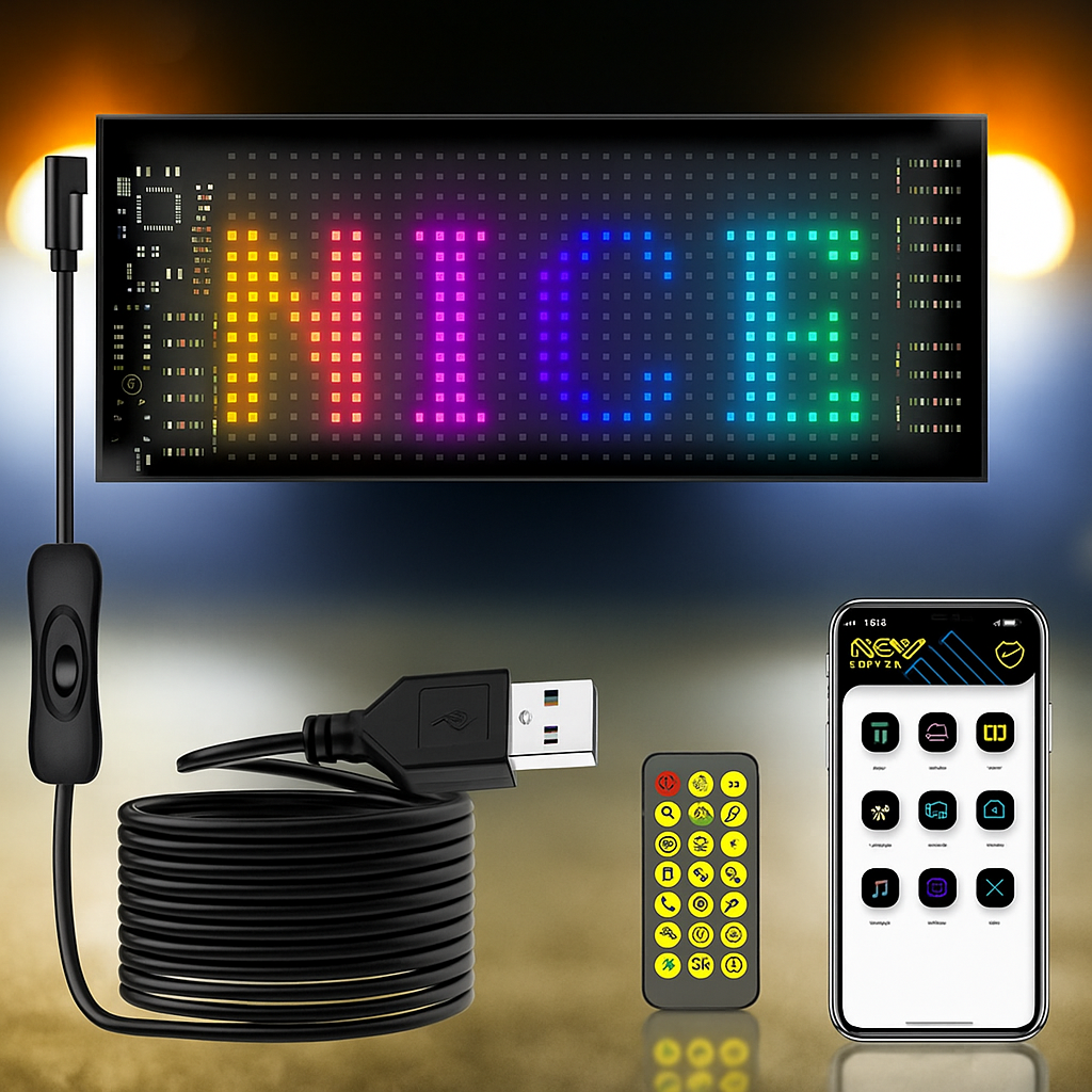 LED-панель гибкая Matrix Panel Fullcolor для авто с Bluetooth управления с пульта и телефонона 64х20 см (2291)
