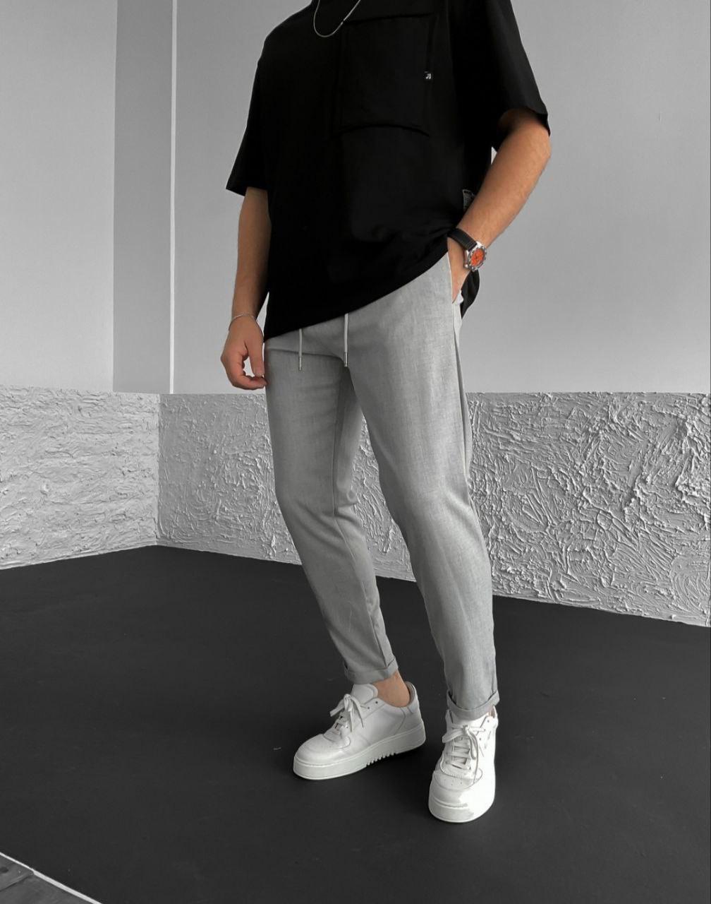 Чиносы с манжетом на шнурке S Светло-серый (7665) - фото 1