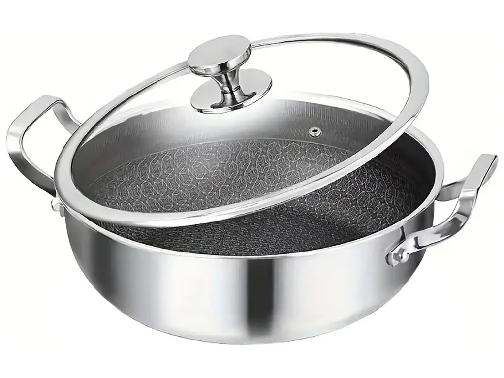 Сковорода сотейник с крышкой Benson 26 см нержавеющая сталь Серебристый (ВN-699)