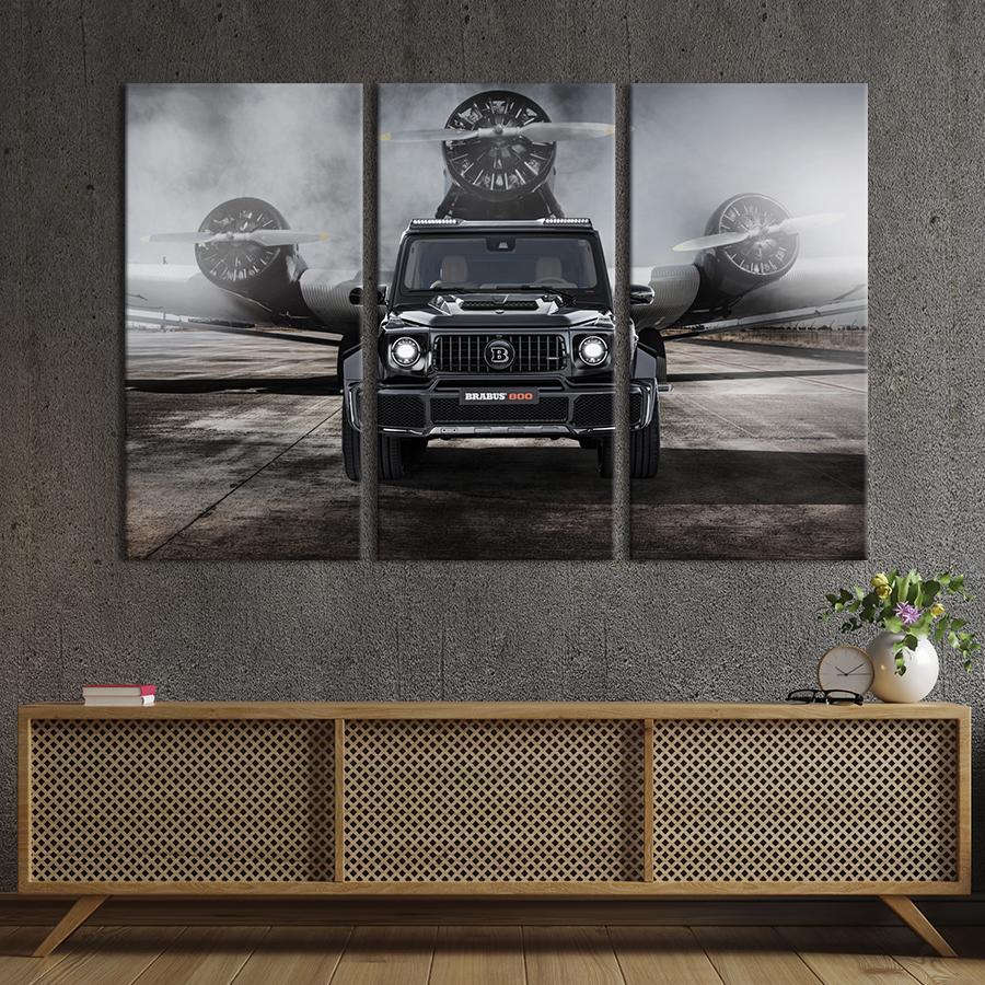 Картина на холсте триптих Чёрный Mercedes AMG G63 Brabus 128x81 см (1247-31)