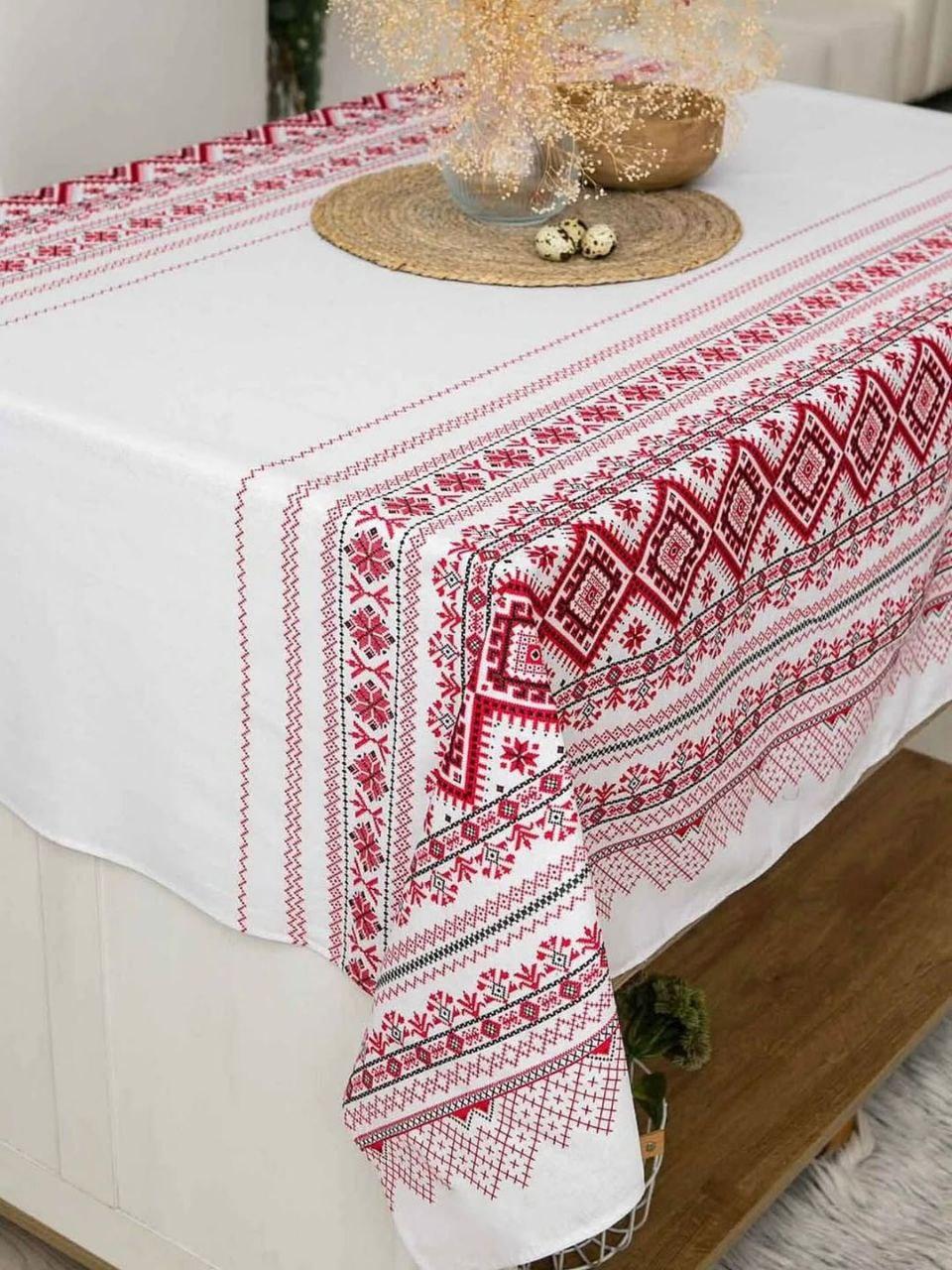 Скатерть украинская для кухни лен 150х110 см Красный (Д-am-skatert-N-011)