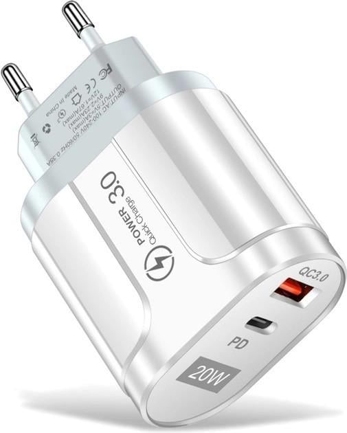 Зарядное устройство TRw USB Type-C Super Charge/Quick Charge PD 20 W White (HP050560)