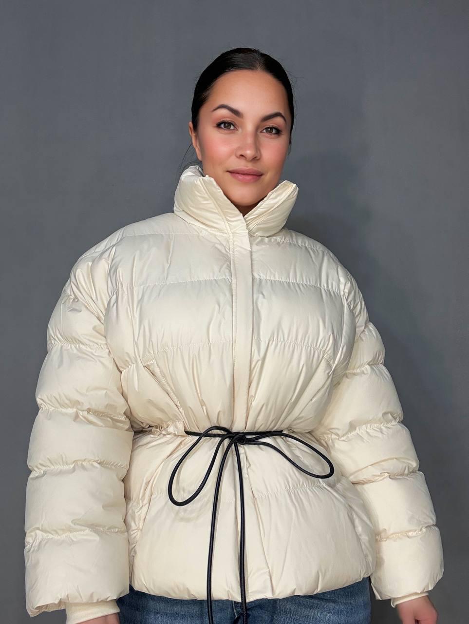 Куртка женская Fashion 3097 пуффер оверсайз со шнурком на талии S Молочный (6277)