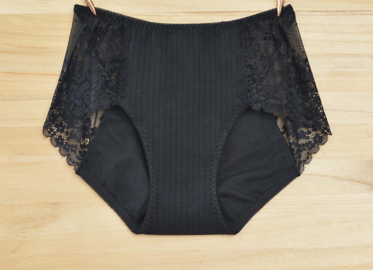 Трусики непромокаючі менструальні в рубчик із мереживними вставками 2XL Чорний - фото 6