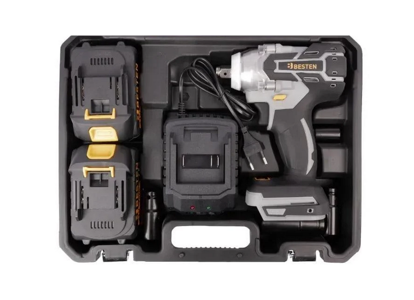 Гайковерт ударный бесщеточный аккумуляторный BESTEN с подсветкой LED лампы и 2 АКБ/набор насадок