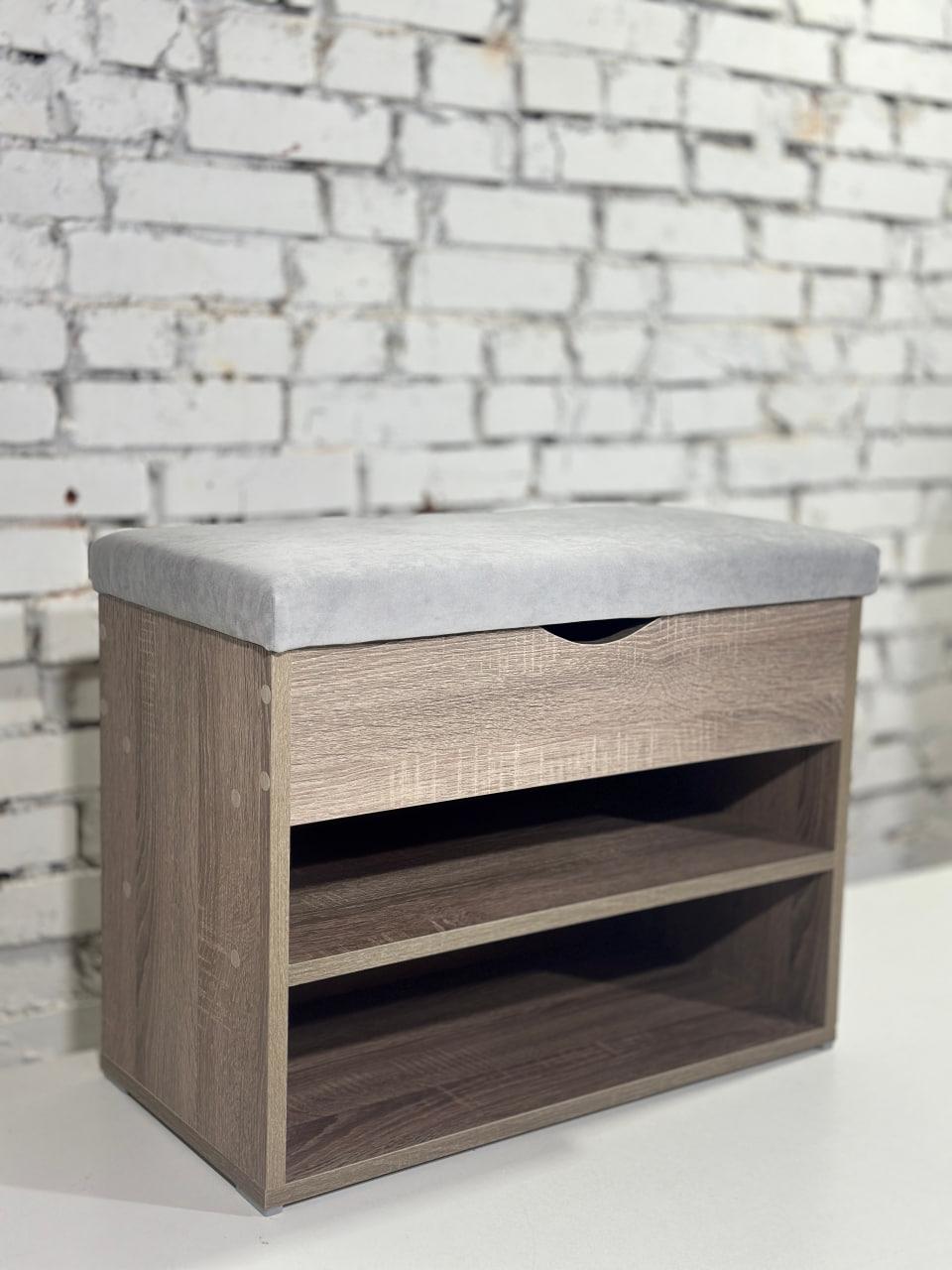 Тумба для взуття ДСП/тканина 30х80х45 см Сонома трюфель/Світло-сірий - фото 1 Тумба для взуття ДСП/тканина 30х80х45 см Сонома трюфель/Світло-сірий - фото 1