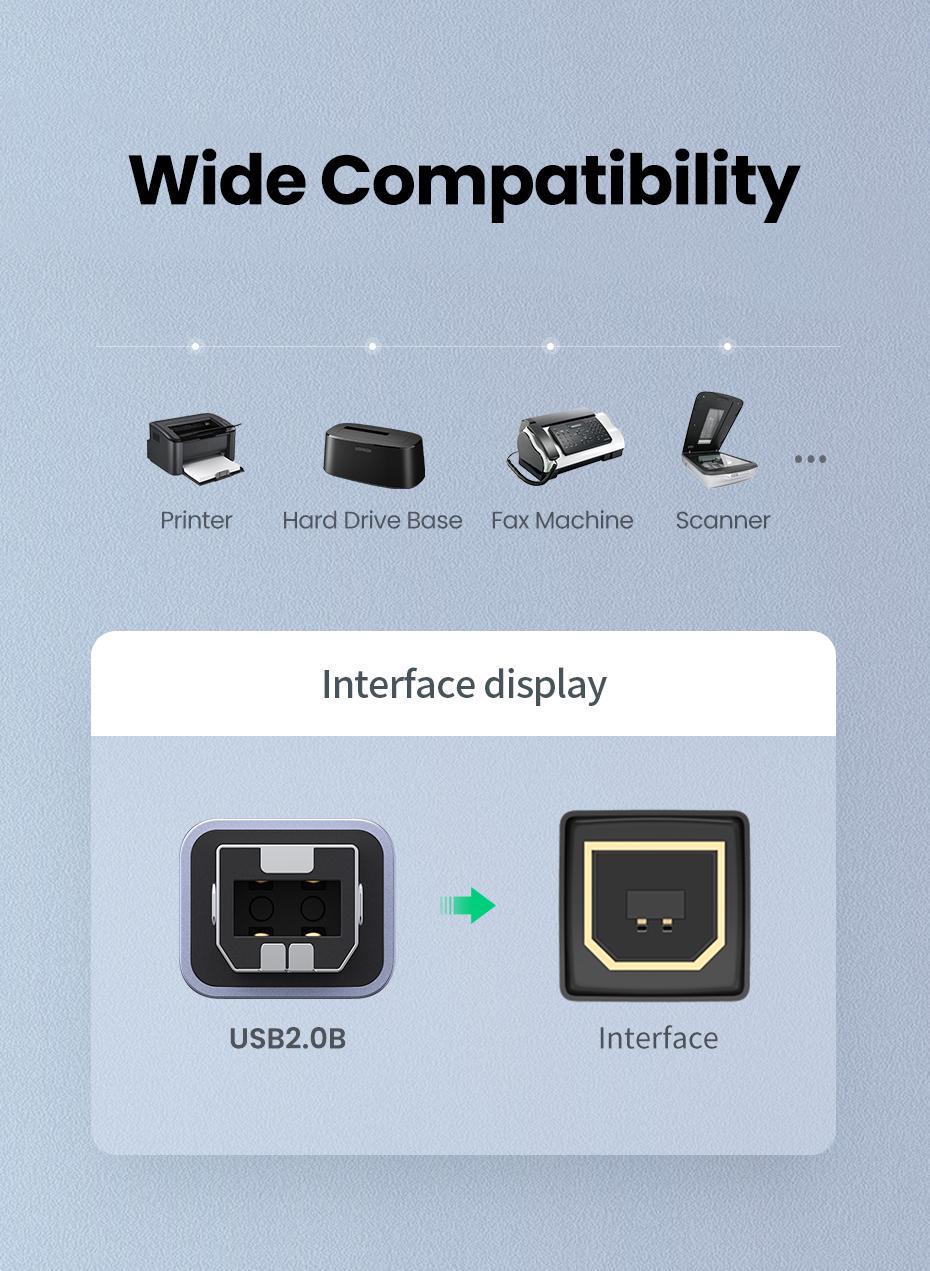 Кабель для принтера UGREEN USB Type-B 2.0-Type-C 480 Мбит/с USB-B на USB-C Серый (20120) - фото 10