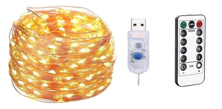 Гірлянда Роса з пультом та живленням від USB 200 led 20 м Білий теплий (987654)