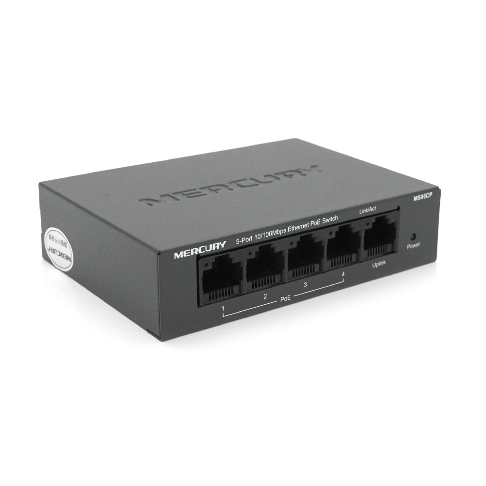 Комутатор PoE Mercury MS05CP 4 порти PoE 1 Ethernet Uplink 10/100 Мбіт/с 48V вбудований БП (YUT_V4586)