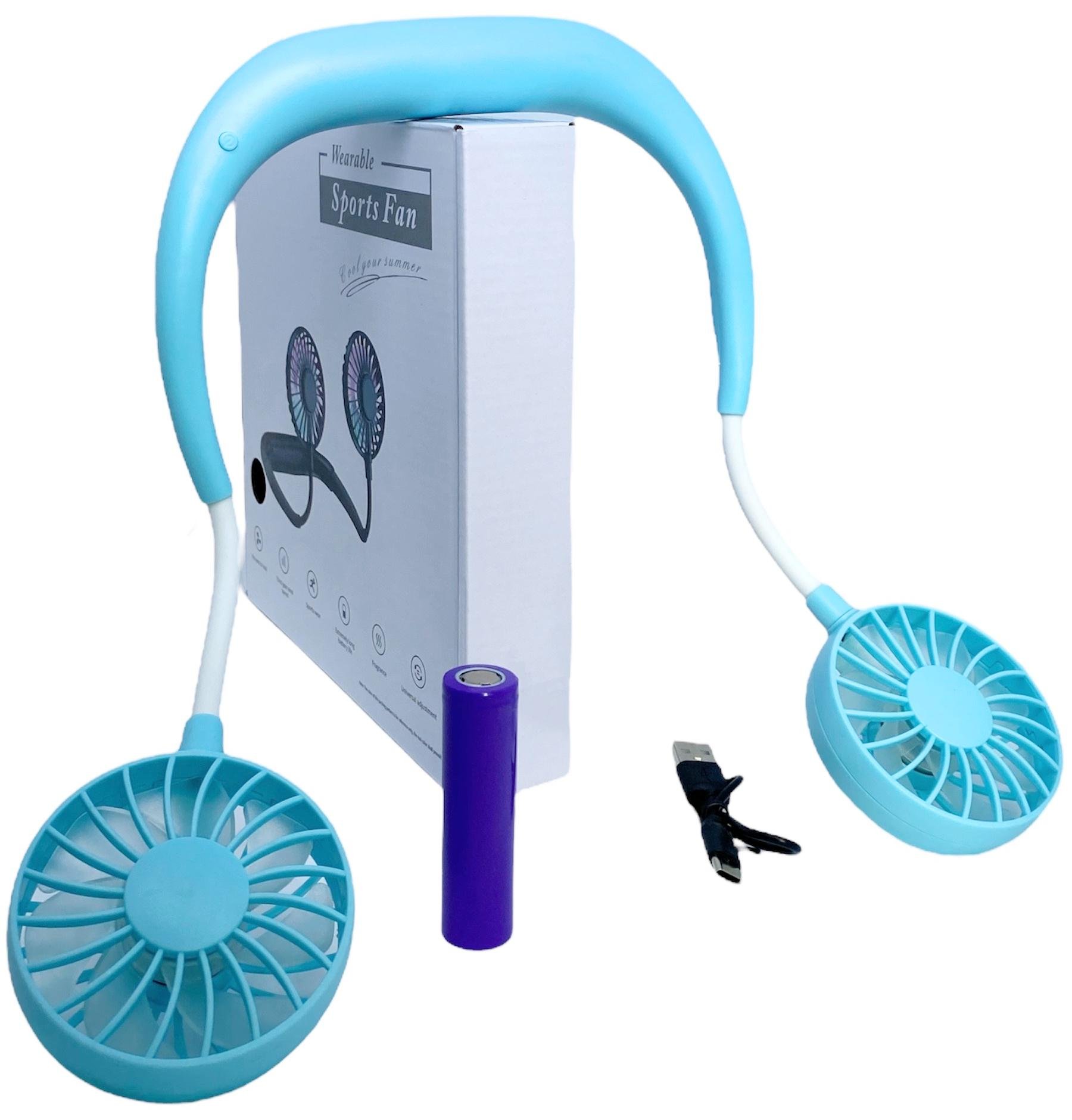 Вентилятор на аккумуляторе Sports Necklace Fan двойной на шею портативный зарядка от USВ Голубой Вентилятор на аккумуляторе Sports Necklace Fan двойной на шею портативный зарядка от USВ Голубой