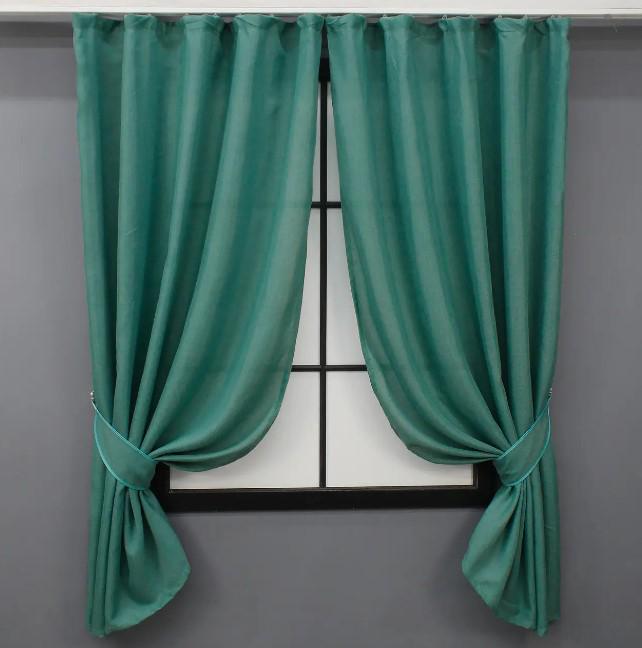 Комплект штор льон/мішковина 1,3х1,7 м 2 шт. Бірюзовий (111ш) Комплект штор льон/мішковина 1,3х1,7 м 2 шт. Бірюзовий (111ш)