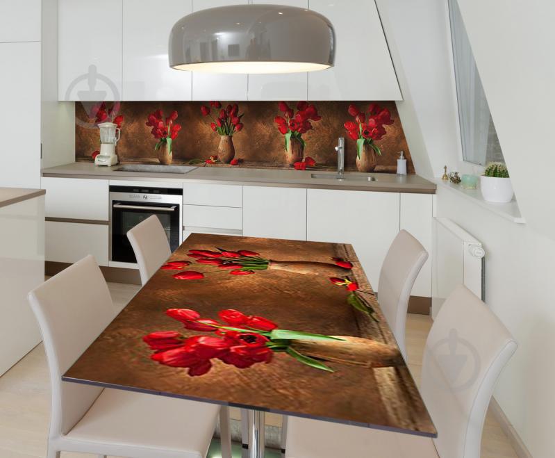 Наклейка 3Д виниловая на стол Zatarga «Букеты красных тюльпанов» 600х1200 мм (Z182175st)
