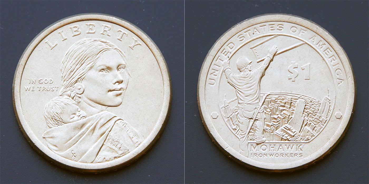 Коллекционная монета США 2015 1 доллар Сакагавея индианец мохоки на строительстве небоскреба a UNC
