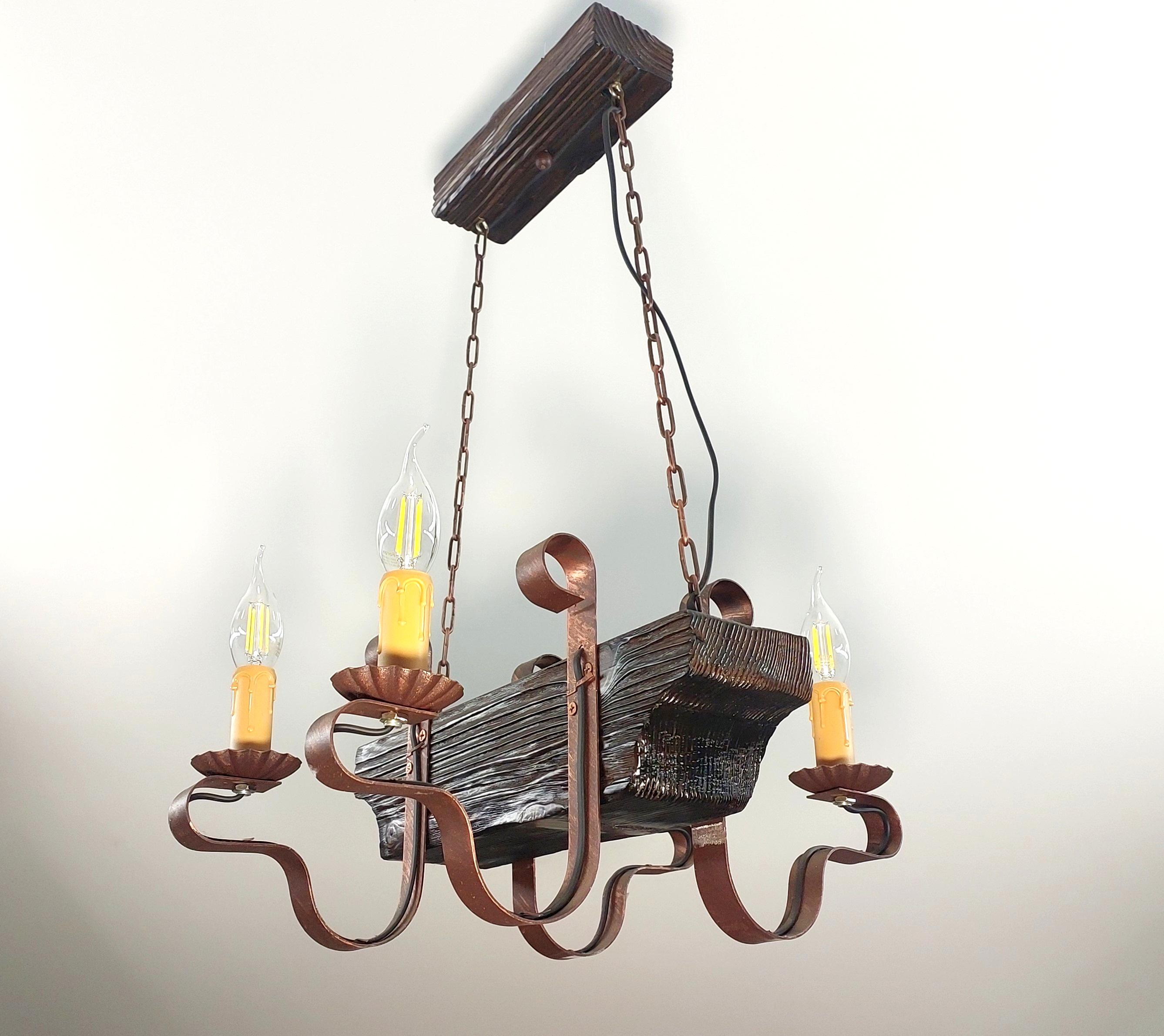Люстра деревяная Балка/4 Свеча на 4 патрона Коричневый