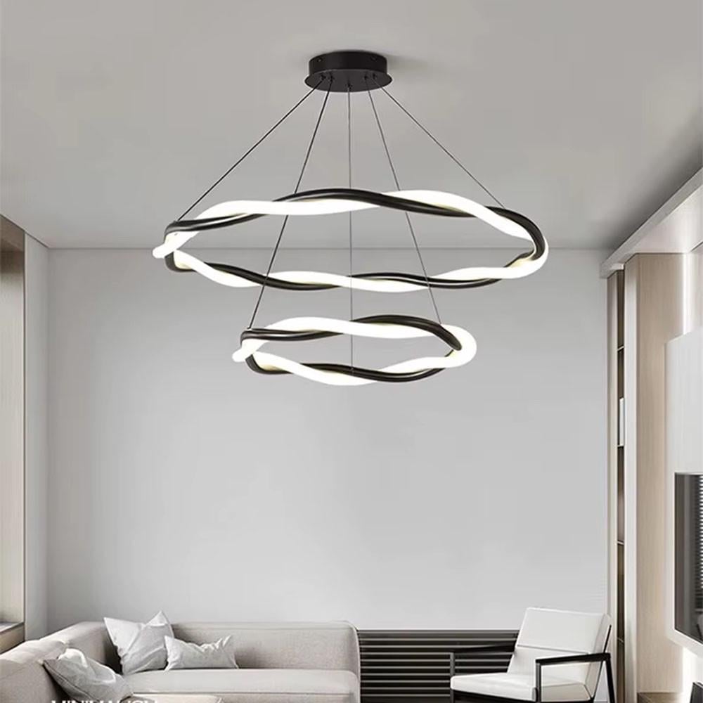 Люстра із двома чорними кільцями та обплетеним неоном Ø 80/60 см (JU25-600/800 BK)