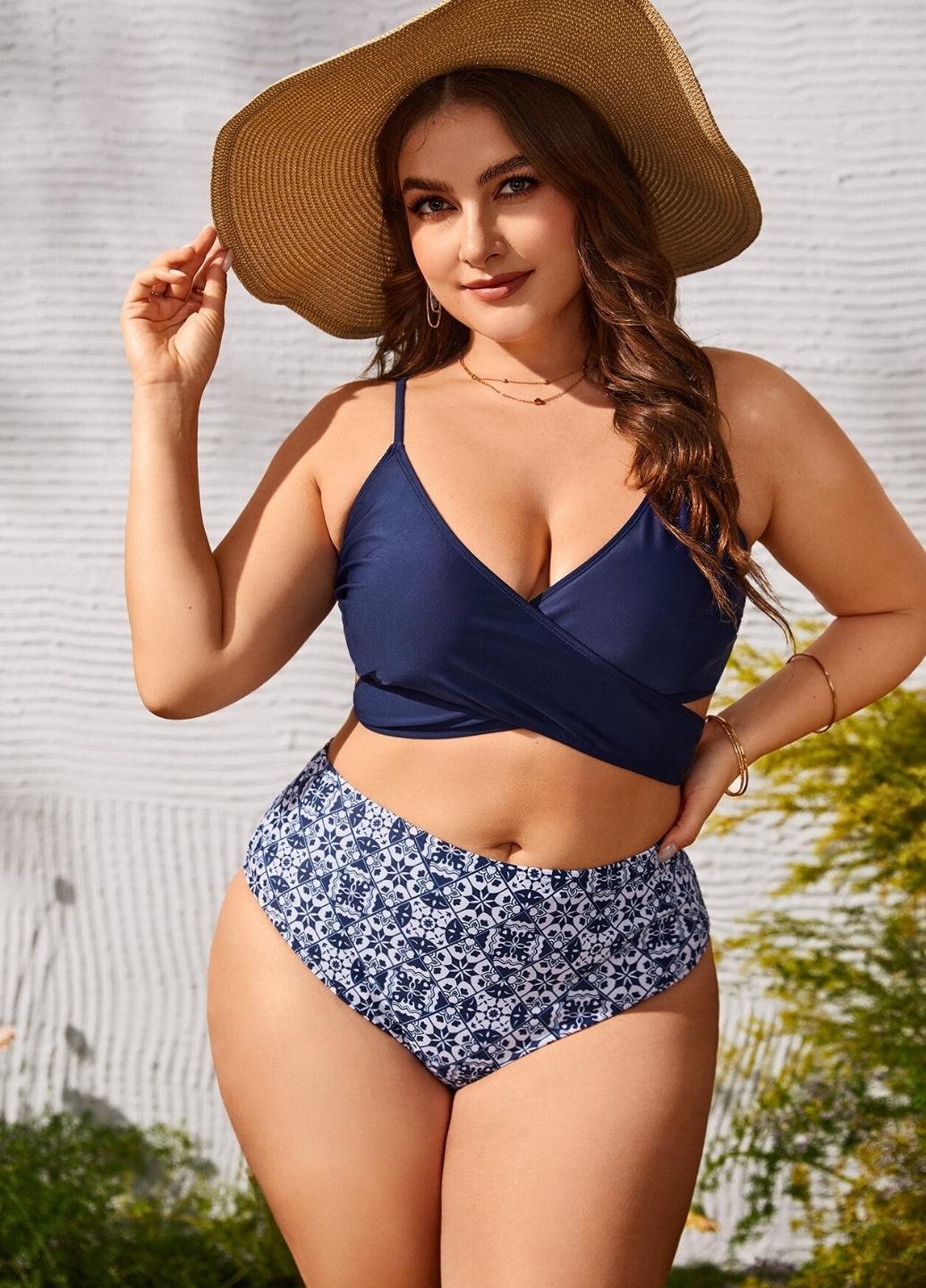 Женский купальник Tankini FS Lily Plus Size топ/плавки 3XL р. 56-58 Синий (1379)