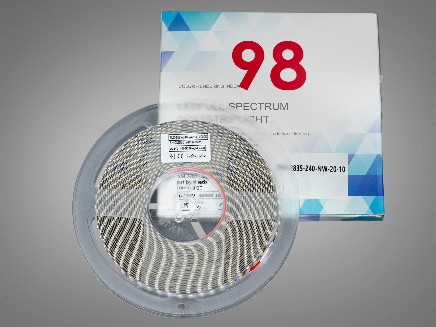 Светодиодная лента 24 В 240 диодов на метр 10 мм Нейтральный Белый (P24-2835-240-NW-20-10) - фото 2