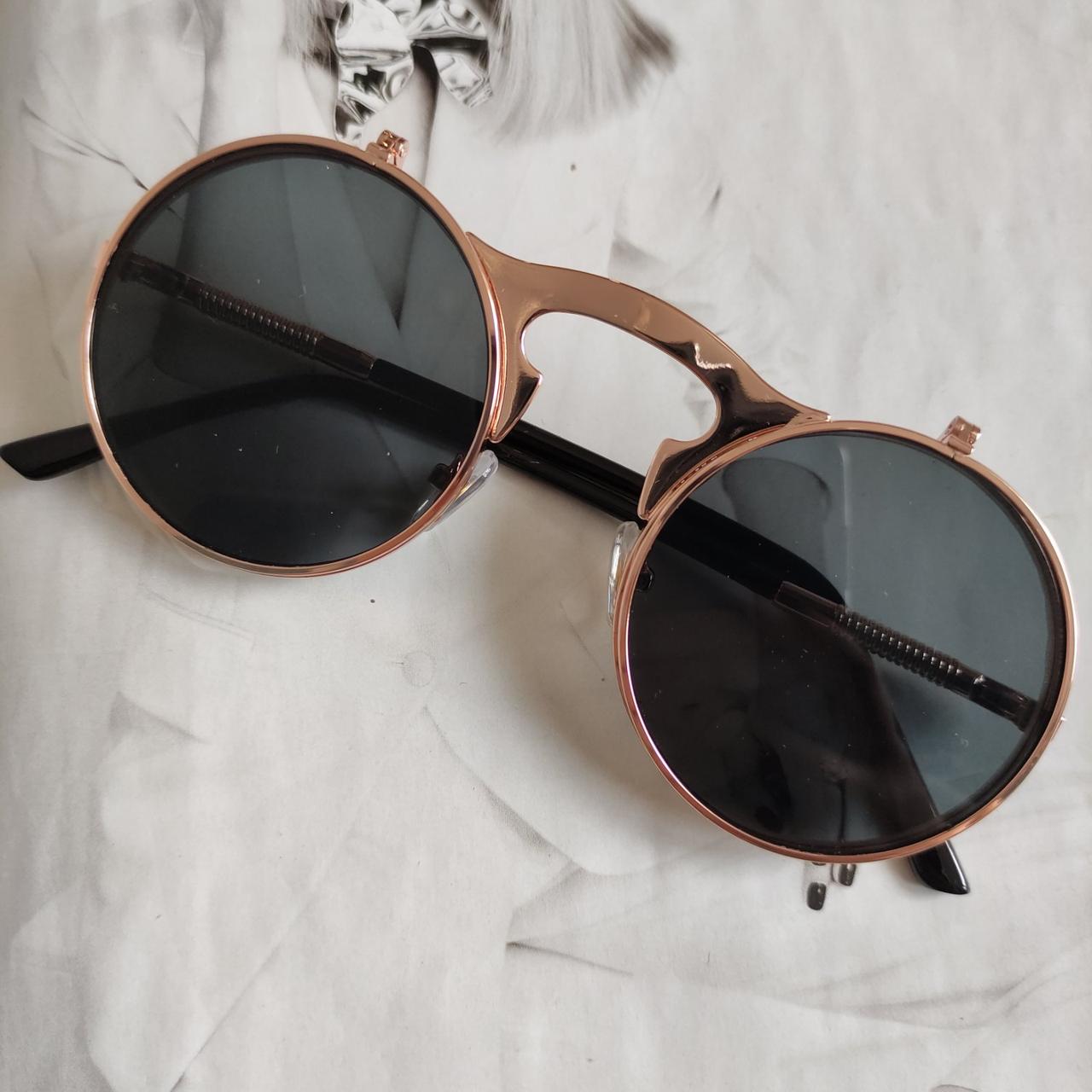 Очки круглые панк двойной флип Черный в золоте 2