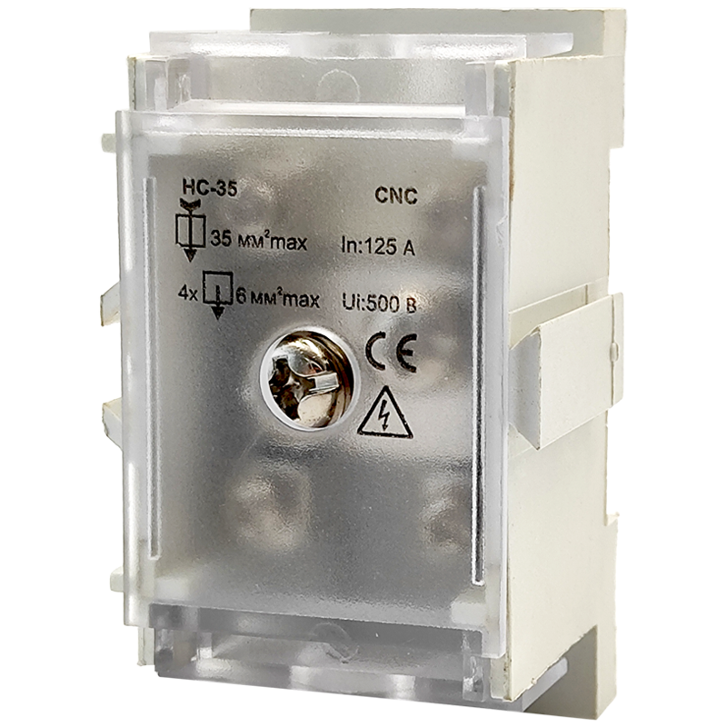 Клемма магистральная CNC HC-35 6-35 мм кв 125А 1 вход-4 выход 690V с защитной крышкой (Б00042149)