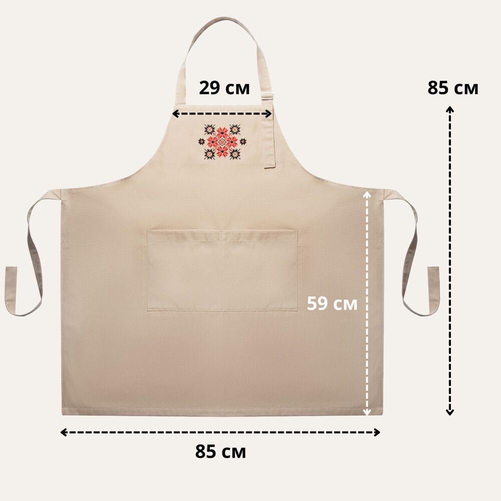 Фартук с этно вышивкой и карманом водоотталкивающий Бежевый (25645) - фото 5 Фартук с этно вышивкой и карманом водоотталкивающий Бежевый (25645) - фото 5