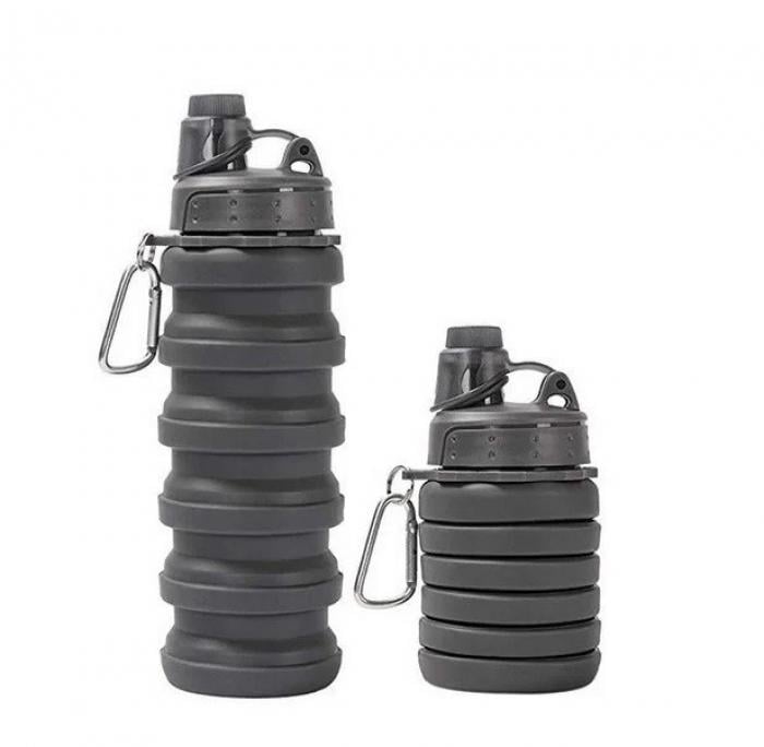 Пляшка-фляга для води JYAA силіконова складана з карабіном 500 мл Чорний (182311) - фото 2 Пляшка-фляга для води JYAA силіконова складана з карабіном 500 мл Чорний (182311) - фото 2