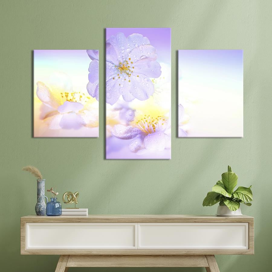 Картина на холсте триптих Воздушные цветы 141x90 см (955-32)