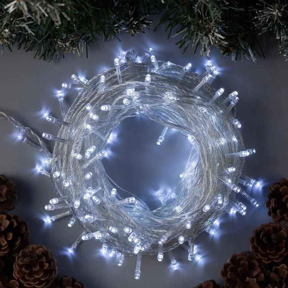 Светодиодная гирлянда на елку 500 LED 8 режимов 28 м Холодный белый
