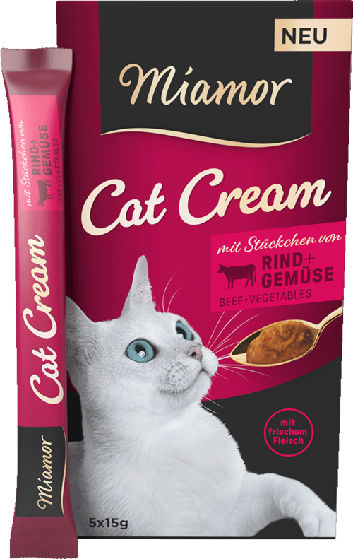 Крем ласощі вершковий для здоров'я імунної системи Miamor Cat Cream Snack з яловичиною та овочами для котів 15 г 5 шт. (4000158742704)