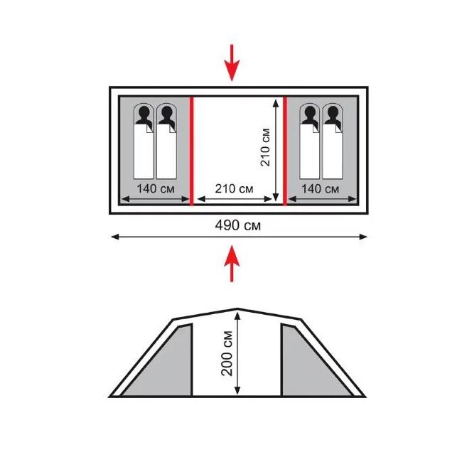 Палатка с тамбуром Totem Hurone 4 V2 TTT-025 двухкомнатная/четырехместная (iz12918) - фото 2